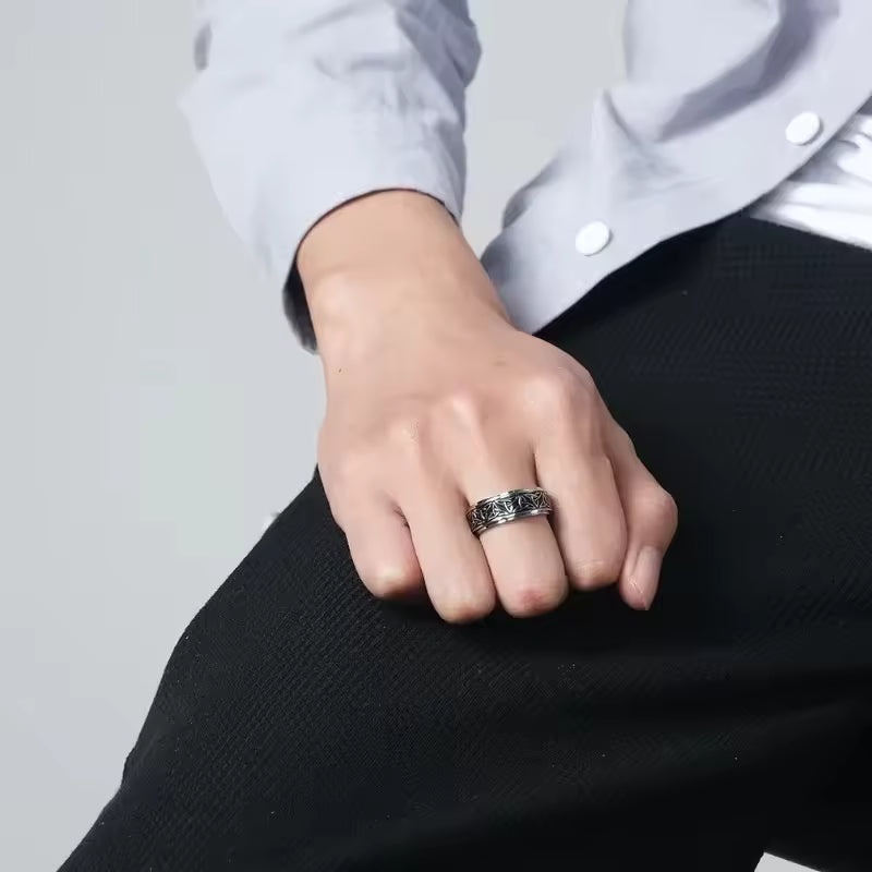 Men’s Stainless Steel Spinner Ring – Celtic Engraved Fidget Ring (Black, Silver, Gold) | Anti-Stress Anxiety Ring for Men
