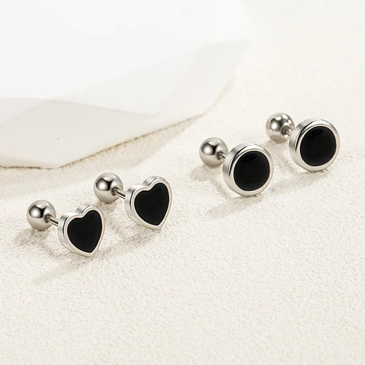 925 Sterling Silver Black Enamel Stud Earring – Minimalist Shape Design