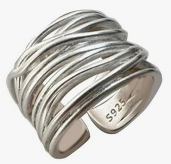 925 Sterling Silver Multi-Layer Ring – Adjustable Minimalist Statement Band Ring for Women