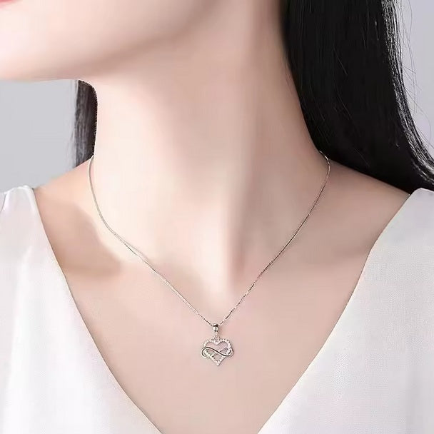 925 Sterling Silver Infinity Heart Necklace – Rhodium Plated CZ Love Pendant for Women, Gift for Her