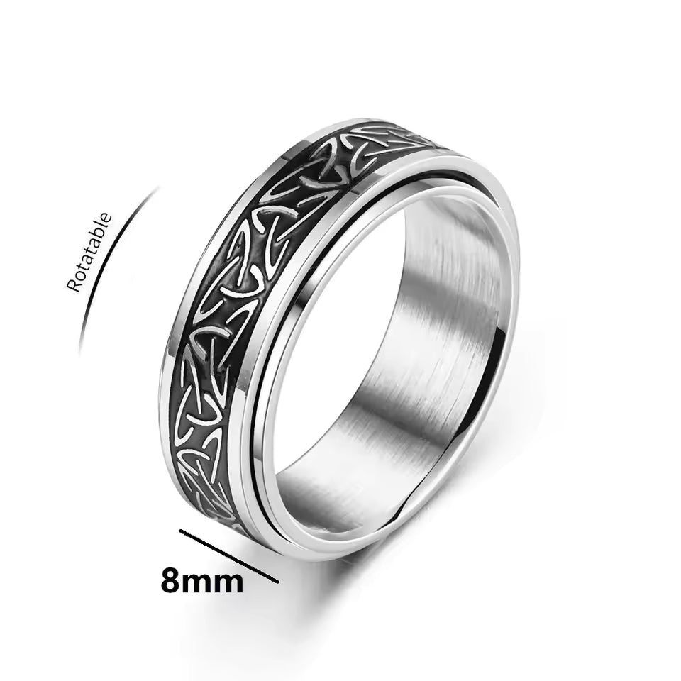 Men’s Stainless Steel Spinner Ring – Celtic Engraved Fidget Ring (Black, Silver, Gold) | Anti-Stress Anxiety Ring for Men