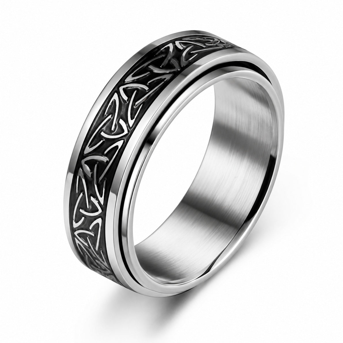 Men’s Stainless Steel Spinner Ring – Celtic Engraved Fidget Ring (Black, Silver, Gold) | Anti-Stress Anxiety Ring for Men