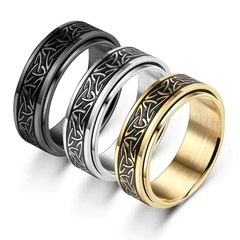 Men’s Stainless Steel Spinner Ring – Celtic Engraved Fidget Ring (Black, Silver, Gold) | Anti-Stress Anxiety Ring for Men