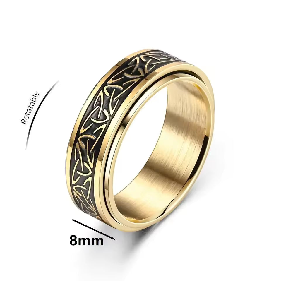Men’s Stainless Steel Spinner Ring – Celtic Engraved Fidget Ring (Black, Silver, Gold) | Anti-Stress Anxiety Ring for Men