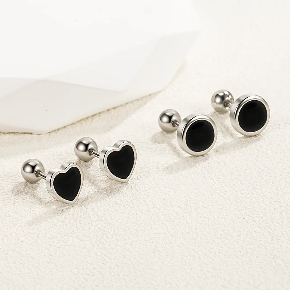 925 Sterling Silver Black Enamel Stud Earring – Minimalist Shape Design