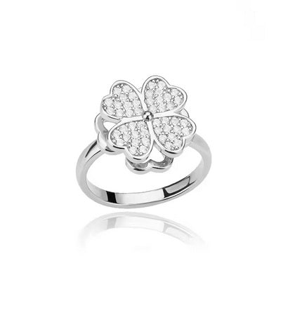 Anti-Stress Spinner Ring – Stainless Steel Sunflower, Clover & Crystal Flower Ring | Anxiety Relief Fidget Ring for Women