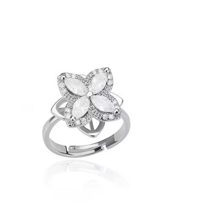 Anti-Stress Spinner Ring – Stainless Steel Sunflower, Clover & Crystal Flower Ring | Anxiety Relief Fidget Ring for Women
