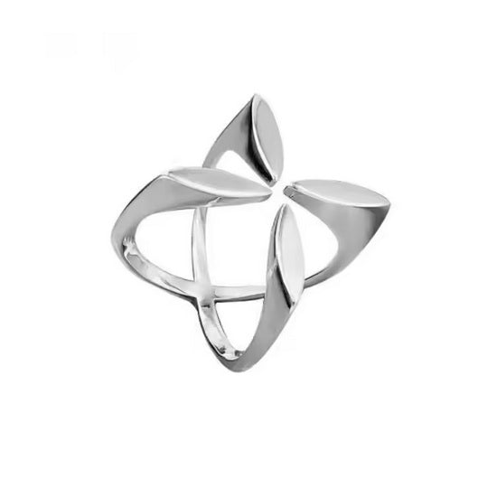 925 Sterling Silver Abstract Ring – Minimalist Adjustable Statement Ring for Women, Modern Open Design