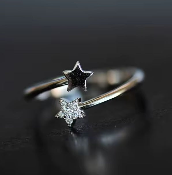 925 Sterling Silver Star Ring – Adjustable Minimalist Open Ring with CZ Star, Cute Everyday Jewelry for Women