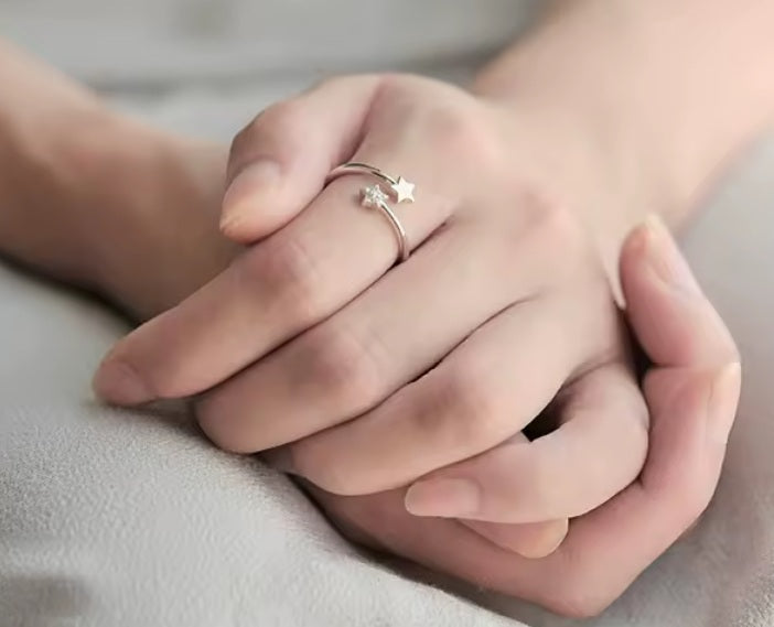 925 Sterling Silver Star Ring – Adjustable Minimalist Open Ring with CZ Star, Cute Everyday Jewelry for Women