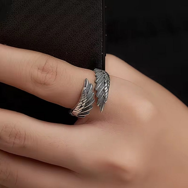 925 Sterling Silver Feather Ring – Adjustable Wing Ring for Women, Minimalist Boho Statement Jewelry