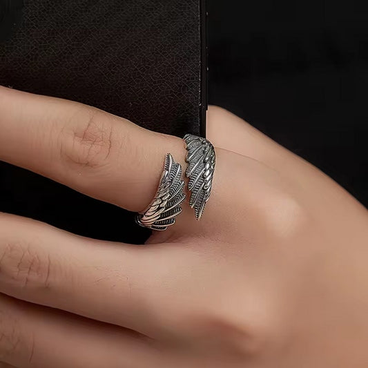 925 Sterling Silver Feather Ring – Adjustable Wing Ring for Women, Minimalist Boho Statement Jewelry
